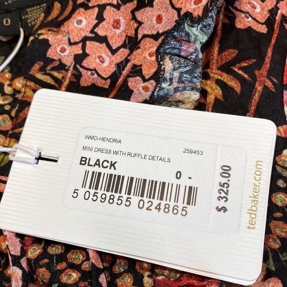 NWT Ted Baker Hendria Floral Mini Dress with Ruffle Details sz 0 - Picture 14 of 16